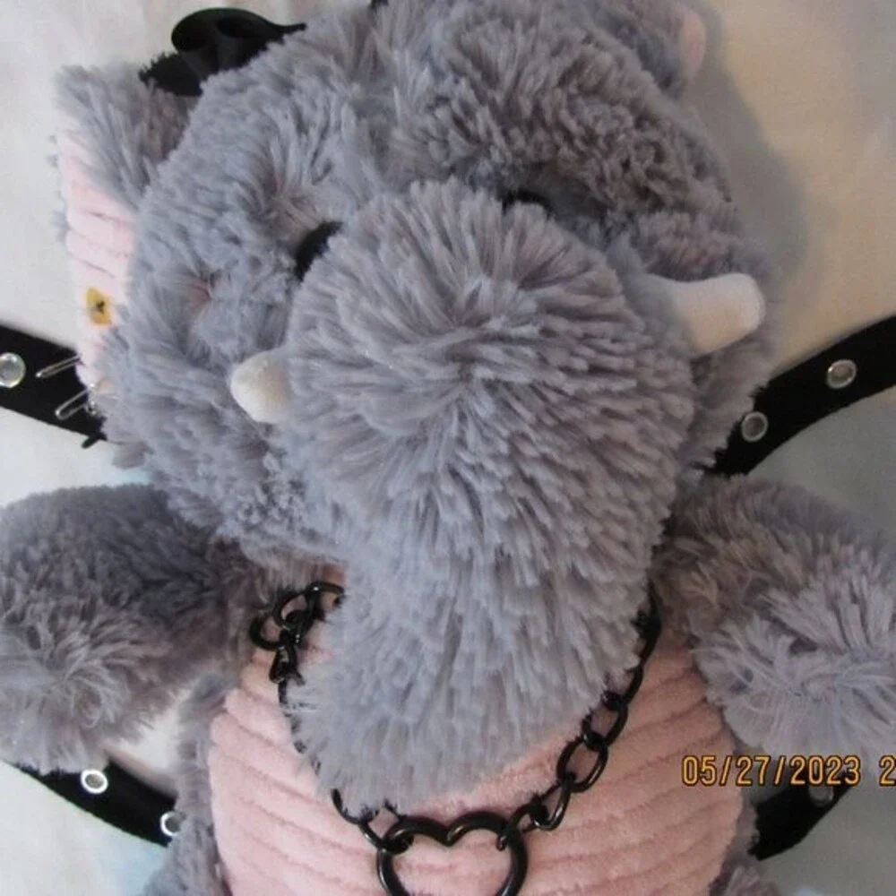 ELEPHANT PLUSH STUFFIE BACKPACK PURSE HAND SEWN PUNK GOTH ZIPPER BACK